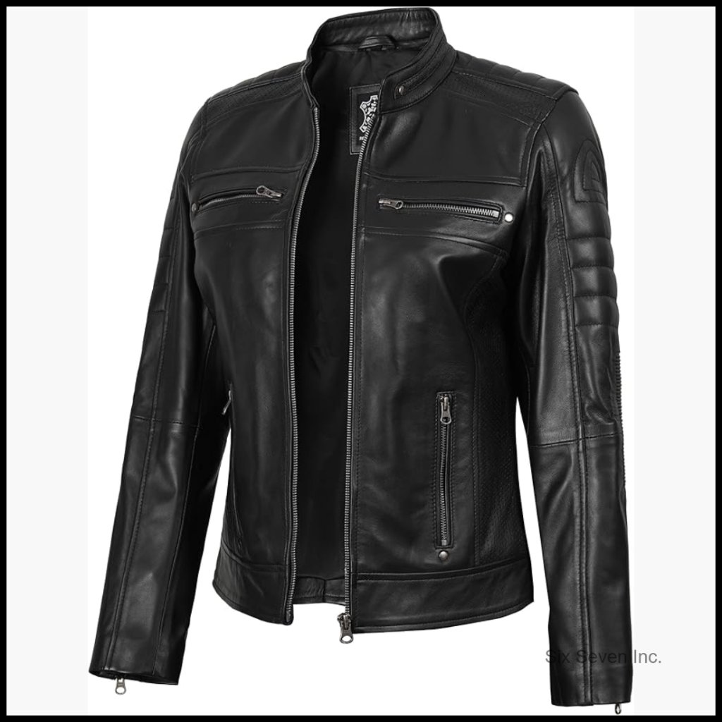 Real Lambskin Leather Jacket With Quilted Shoulders And Elbow Patches